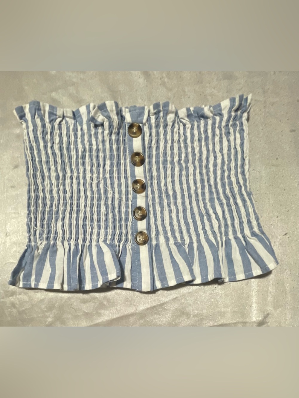 SHEIN Blue & White Striped Smocked Button Tube Top